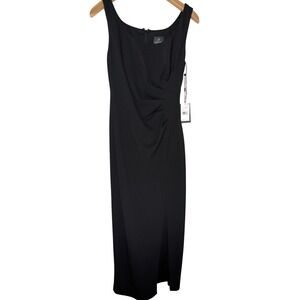 Adrianna Papell Side Ruched Formal Evening Dress Womens 2 Black Slit Maxi